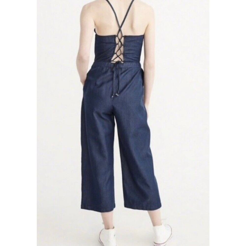 Abercrombie & Fitch Chambray Jumpsuit Lace Up Back Sz 2 4 S Boho Hippie Summer